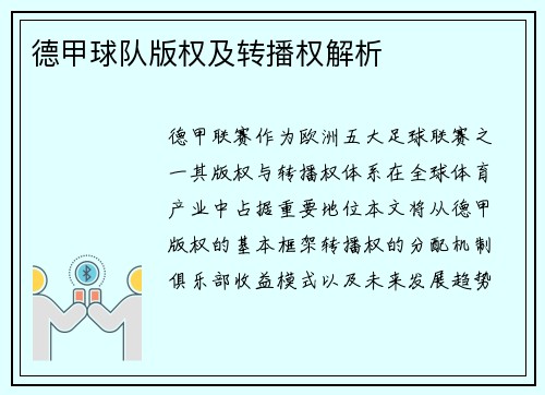 德甲球队版权及转播权解析